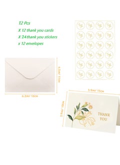 KASTWAVE 12 Thank You Cards, 6 Designs Gold Foil Green Plant Thank You Greeting Cards with Envelopes and Stickers, Suitable for Wedding, Graduation Ceremony, Children, Birthday, Welcome Baby Party, Memorial, E  - Image 5