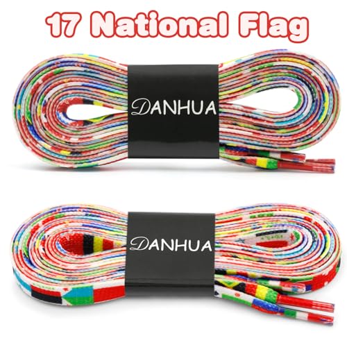 DANHUA Colorful Flat Shoe Laces: 2 Pair 71Inch National Flag Printed Shoelaces for Sneakers - Image 2
