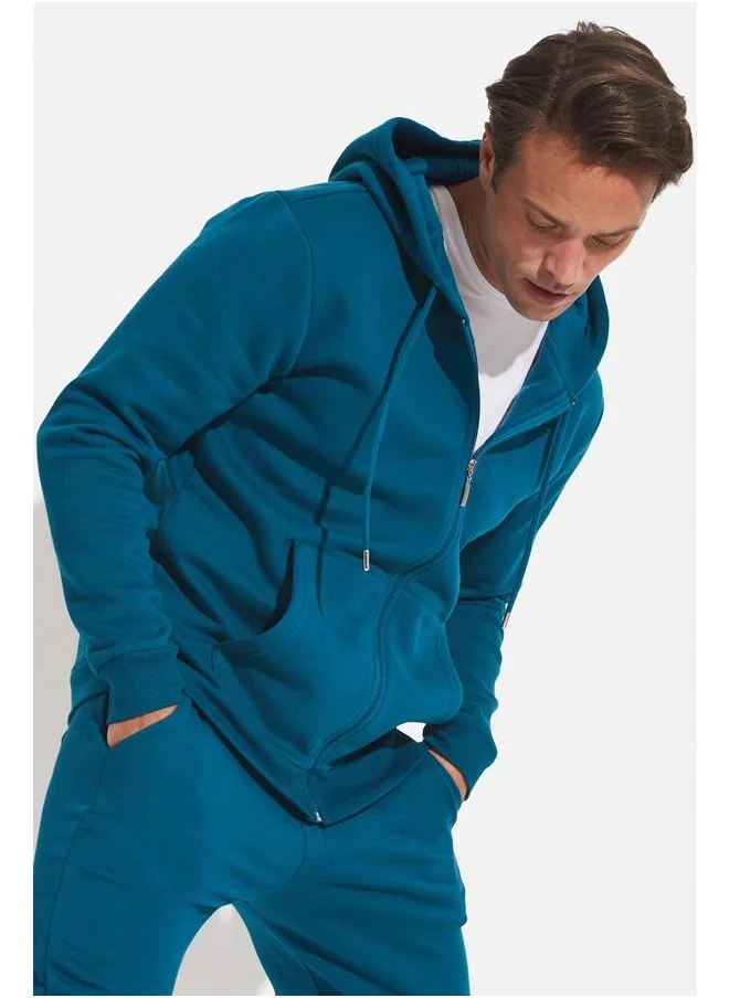 جون June Men Zippered Pocket Drawstring Sweatshirt Emerald