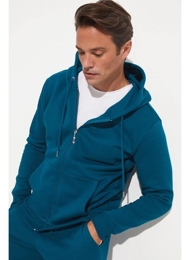 JUNE June Men Zippered Pocket Drawstring Sweatshirt Emerald
