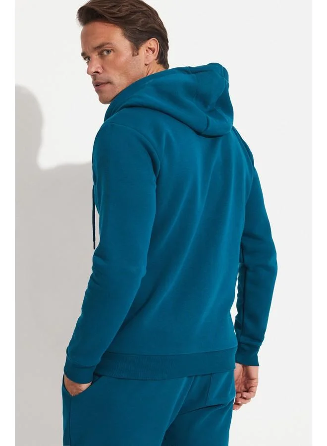 JUNE June Men Zippered Pocket Drawstring Sweatshirt Emerald