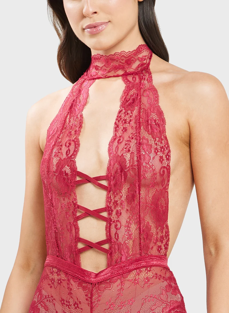ELLA Lace Bodysuit With Tie Up Detail