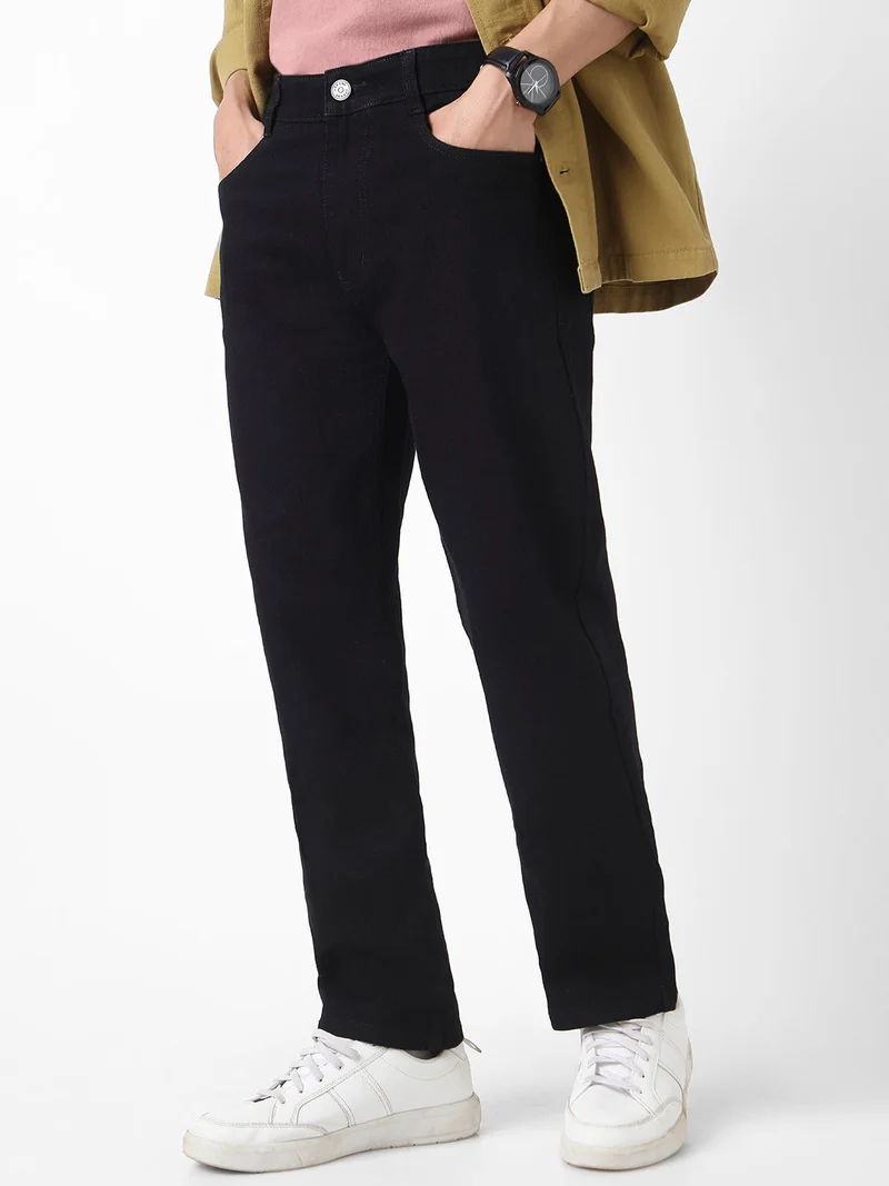 Urbano Fashion Urbano Fashion Men's Black Straight Fit Washed Jeans Stretchable