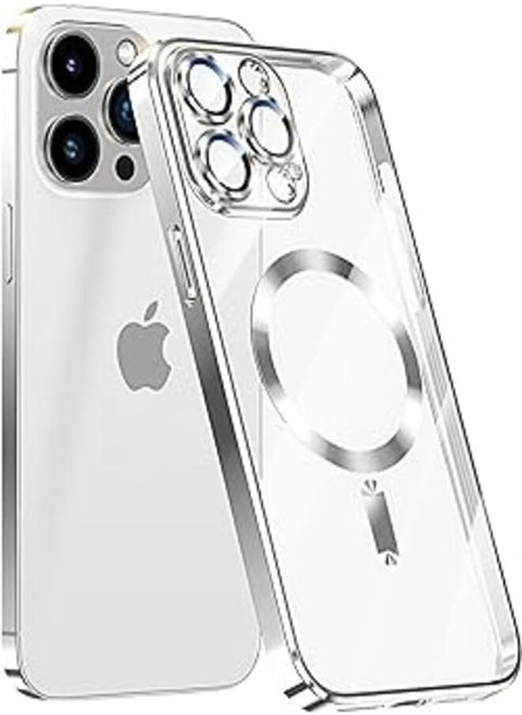Karrint Magnetic for iPhone 15 Pro Case with MagSafe [Support Wireless Charging] Clear TPU Shockproof Protective Phone Cover for iPhone 15 Pro Case with Integrated Camera Lens Protector Silver