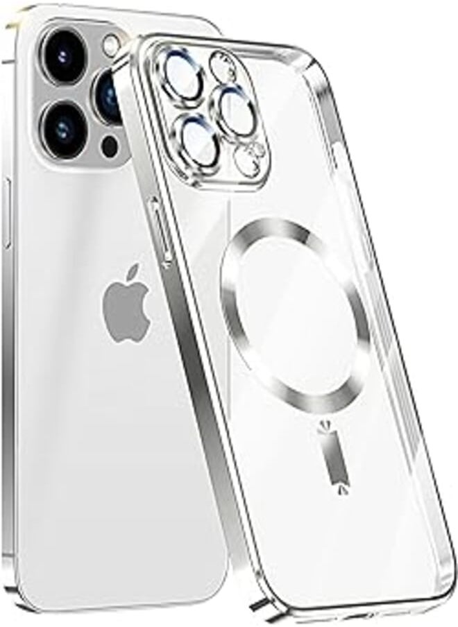 Karrint Magnetic for iPhone 15 Pro Case with MagSafe [Support Wireless Charging] Clear TPU Shockproof Protective Phone Cover for iPhone 15 Pro Case with Integrated Camera Lens Protector Silver