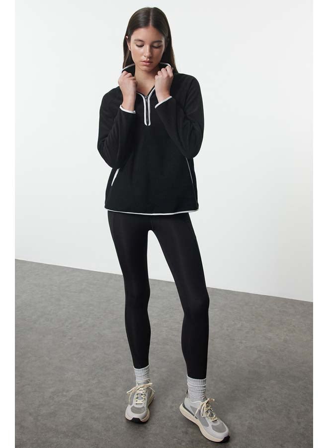 trendyol Black Polar Zipper and Piping Detailed Winter Knitted Sports Sweatshirt THMAW25SW00002  - Image 2