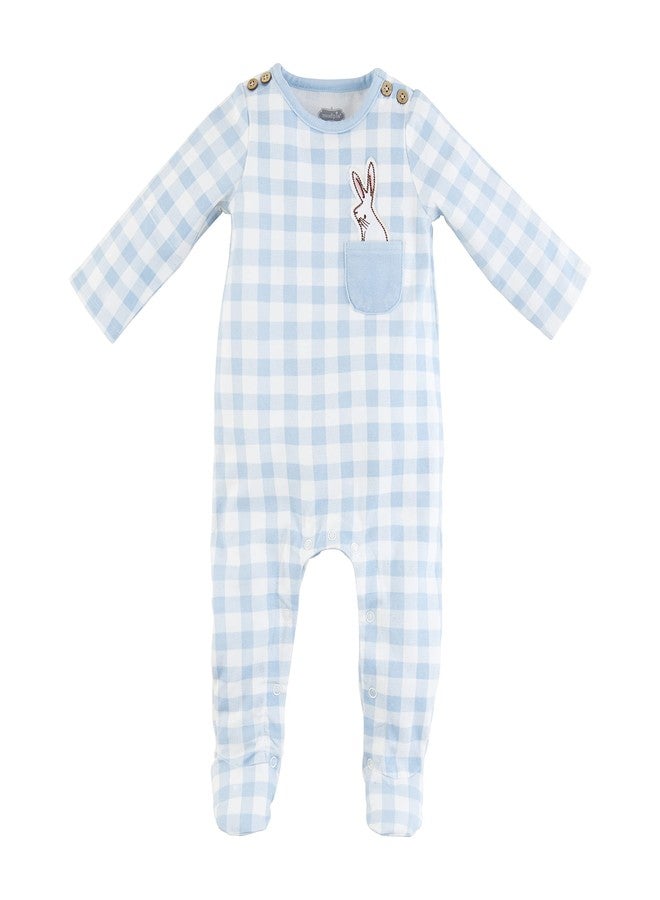 Mud Pie Baby Boy's Bunny Pocket Sleeper, Blue, 6-9 Months - Image 1