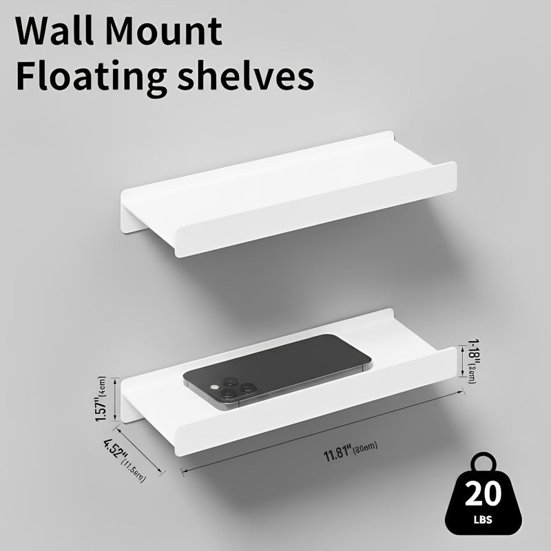 dancrul Small Shelves for Wall, Metal Floating Shelves Wall Mounted with Lip for Storage No Wobble, Heavy Duty Wall Shelves for Bathroom/Kitchen/Bedroom/Small Spaces, White 12 inch 2 Pack - Image 2