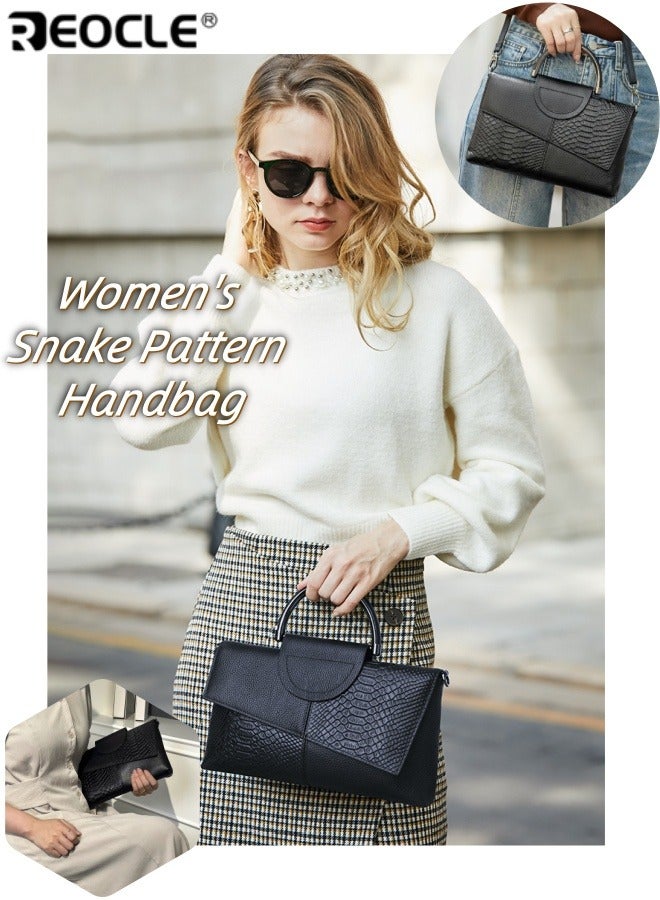 REOCLE Women's Snake Pattern Handbag with Large Capacity and Fashion Design Casual Crossbody Purse with Detachable Strap for Daily Outdoor Use - Image 1