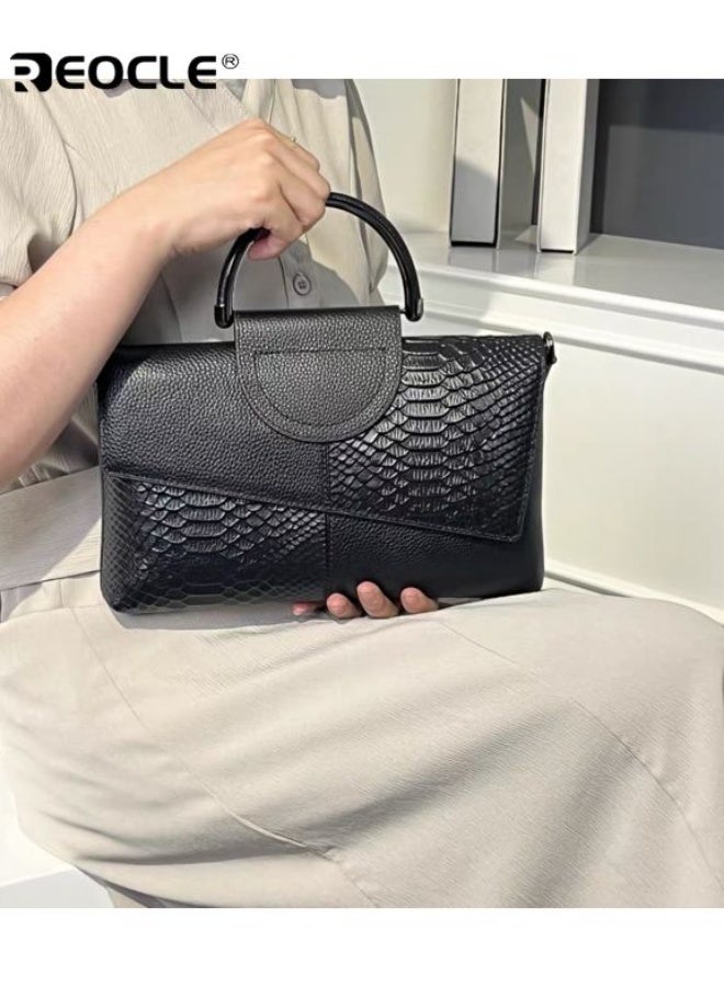 REOCLE Women's Snake Pattern Handbag with Large Capacity and Fashion Design Casual Crossbody Purse with Detachable Strap for Daily Outdoor Use - Image 5