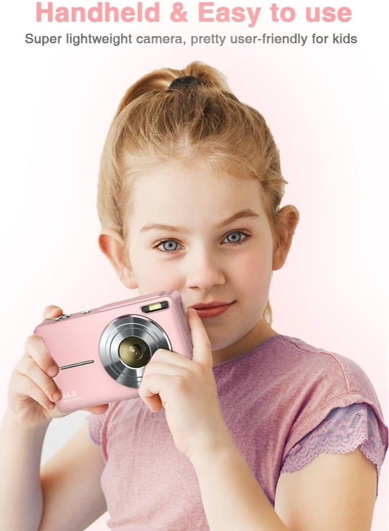 LIMOS Digital Camera, FHD 1080P Kids Camera, 44MP Point and Shoot Digital Cameras with 32GB Memory Card and Two Batteries, 16X Zoom , Lanyard, Compact Size Camera, Gift for Boys/Girls (Pink)  - Image 5