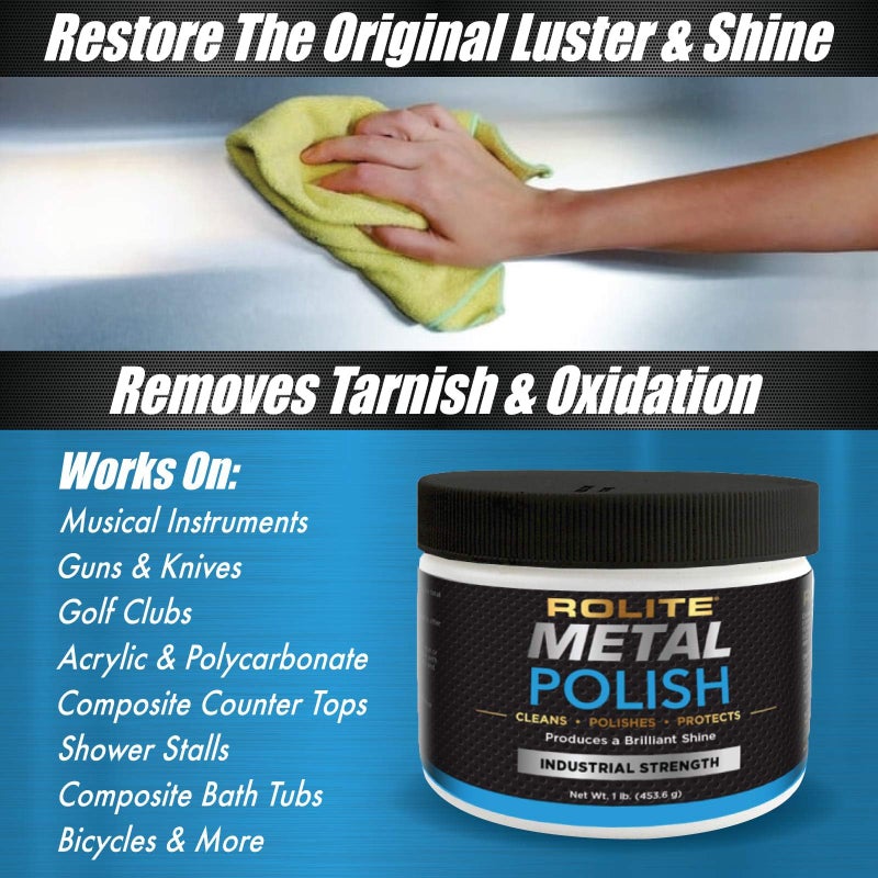 Rolite Metal Polish Paste, 4.5 oz, Industrial Strength Scratch Remover & Cleaner for Aluminum, Chrome, Stainless Steel, Restores Shine to All Metals, Heavy-Duty Polishing Paste - Image 4