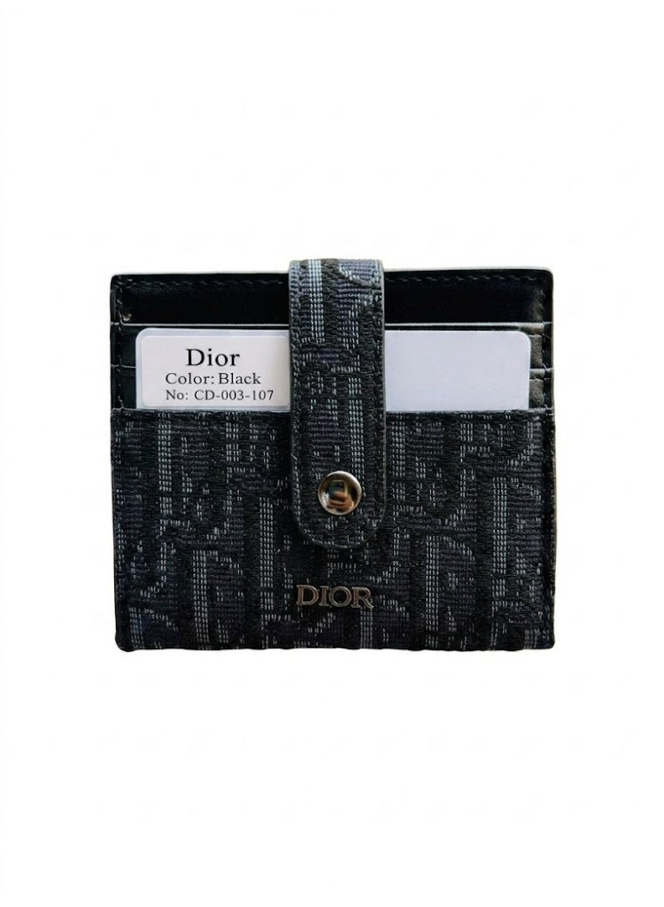 Dior Black Oblique Canvas Bifold Wallet with Snap Closure & Gold Logo – Premium Men's Wallet