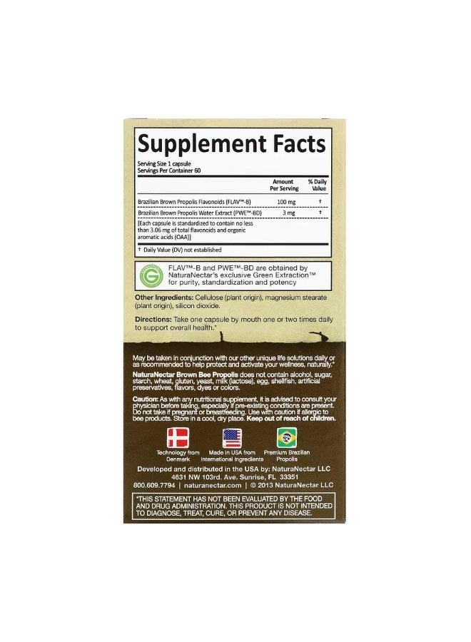 NaturaNectar Brown Bee Propolis 60 Vegetable Capsules  - Image 2
