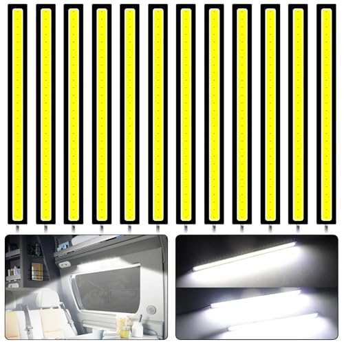Linkstyle لينكستايل 12 قطعة 12 فولت شريط ضوء داخلي LED، مقاوم للماء 28 LED شريط ضوء COB أضواء فائقة السطوع للشاحنة والقارب والدراجة والمركبة الترفيهية، أبيض - Image 1