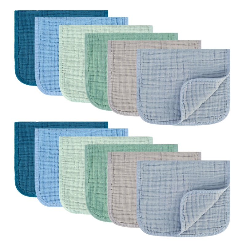 MIGIOL Muslin Burp Cloths 100% Cotton Pack of 12. Soft, Gentle & Absorbent Baby Burp Cloths for Baby Girl & Boys.(Blue & Green 12 Pieces) - Image 1
