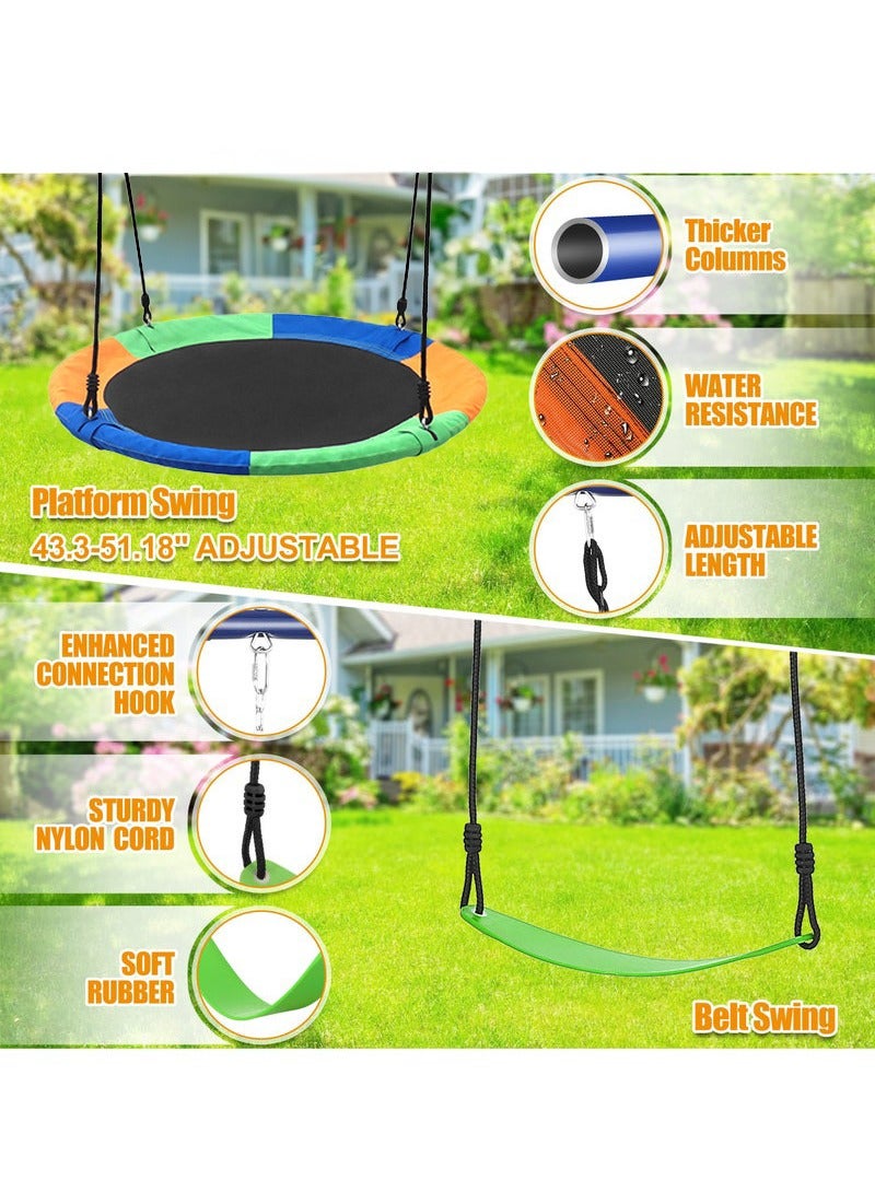 XiuWoo Swing Set for Backyard 6 in 1 Multifunction Kids Swing Set Heavy Duty 550 lbs Outdoor Extra Large Metal Swing Frame with 3 Adjustable Swing Climbing Net Ladder Basketball Hoop - Image 3