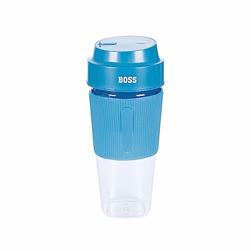 BOSS زجاجة الخلاط المحمولة من بوس USB للعصائر، المخفوقات والحليب، ببطارية قابلة لإعادة الشحن مع محرك 30 واط، 500 مل، مزودة بوعاء مدمج، أزرق - Image 1