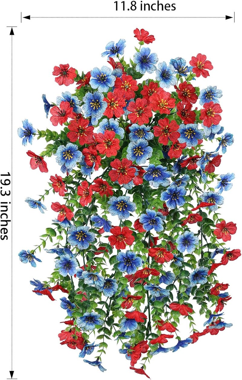 HyeFlora Faux Flowers for Outdoors Decoration, 2Pcs Artificial Fake Hanging Spring Summer Decor, Red and Blue Realistic Plants, UV & Fading Resistant Silk Flower for Porch Patio Balcony Planter Yard - Image 4