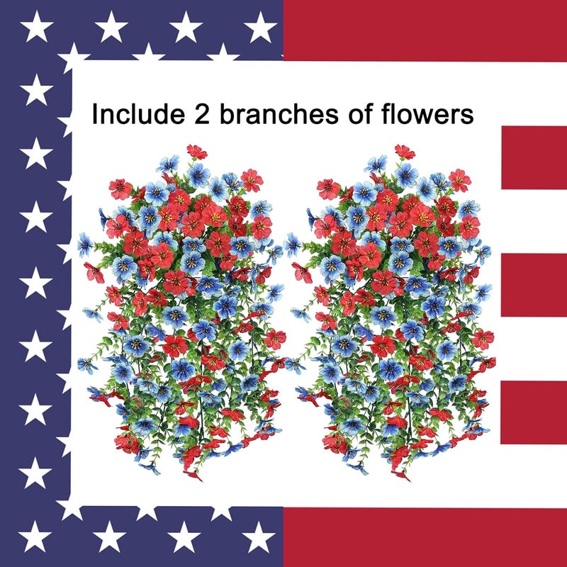 HyeFlora Faux Flowers for Outdoors Decoration, 2Pcs Artificial Fake Hanging Spring Summer Decor, Red and Blue Realistic Plants, UV & Fading Resistant Silk Flower for Porch Patio Balcony Planter Yard - Image 2