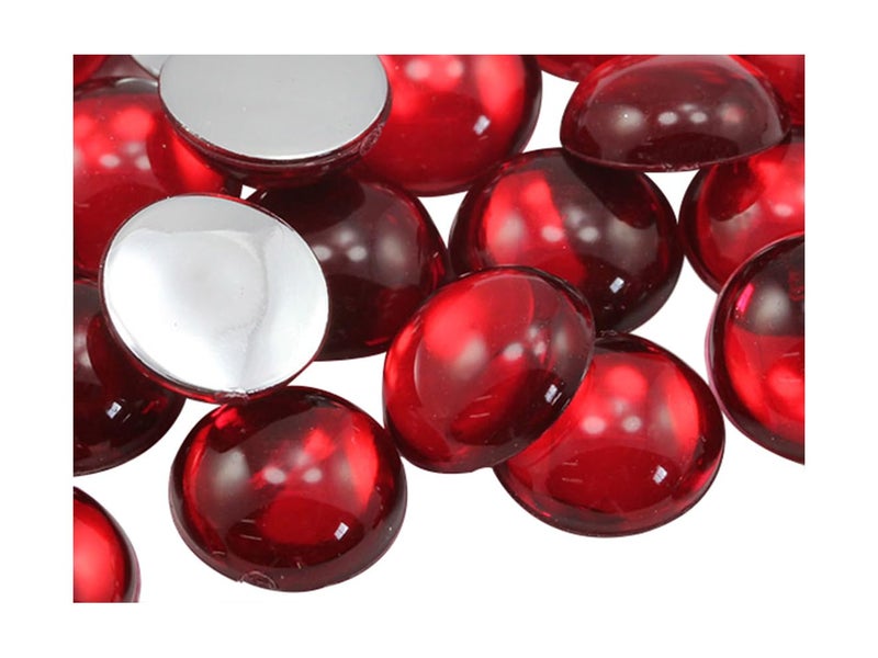 7mm Red Ruby TM Flat Back Acrylic Round Cabochon Pro Grade 100 Pieces