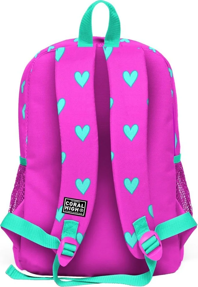 كورال هاي Kids Neon Pink Water Green Heart Patterned 3-Piece School Bag Set SET0123113