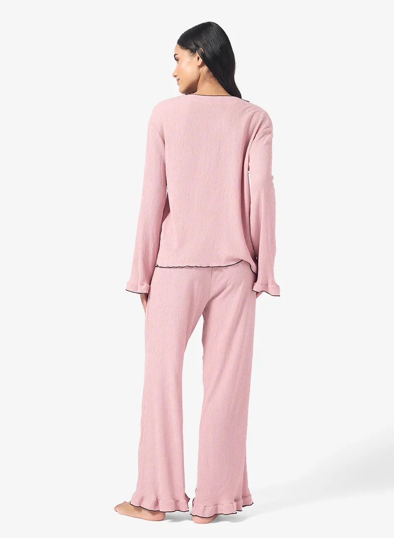 Ginger Bow Detail Knitted Top & Pyjama Set