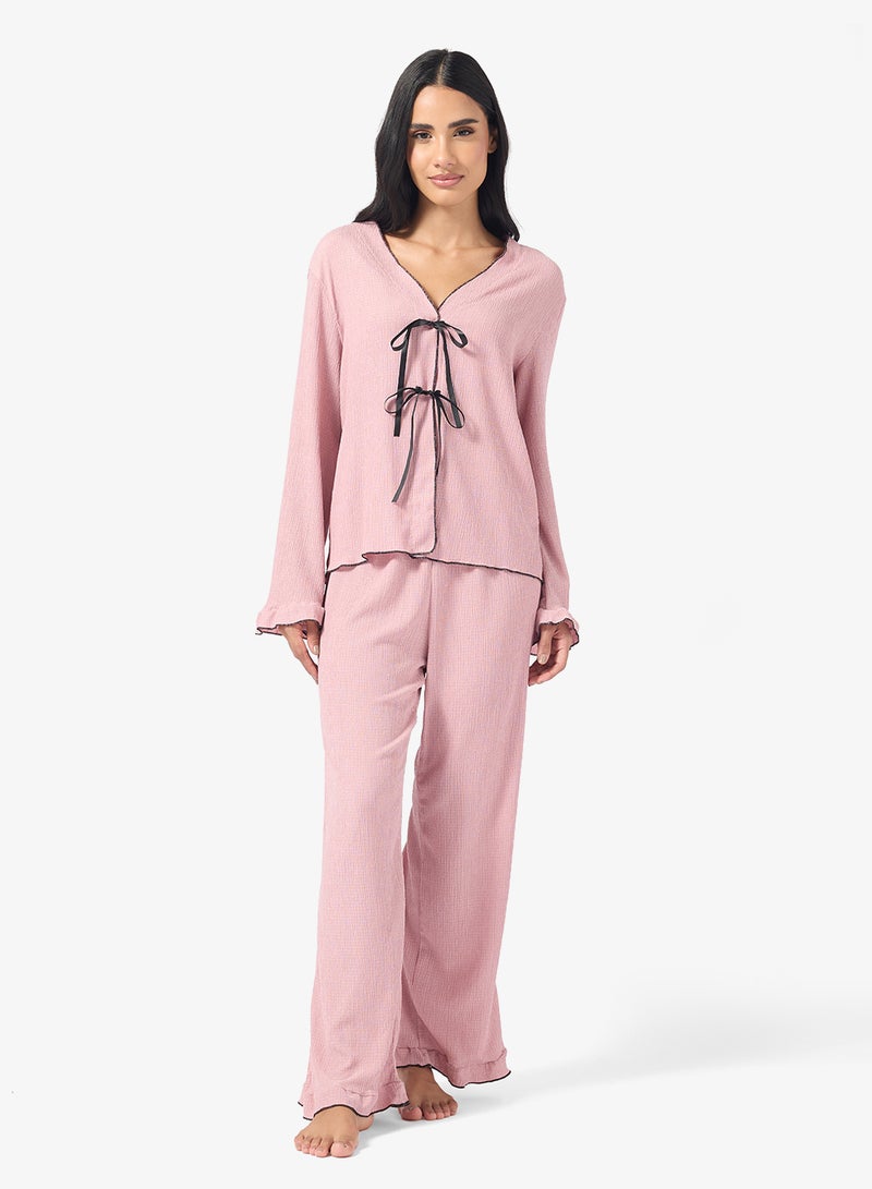 Ginger Bow Detail Knitted Top & Pyjama Set - Image 5