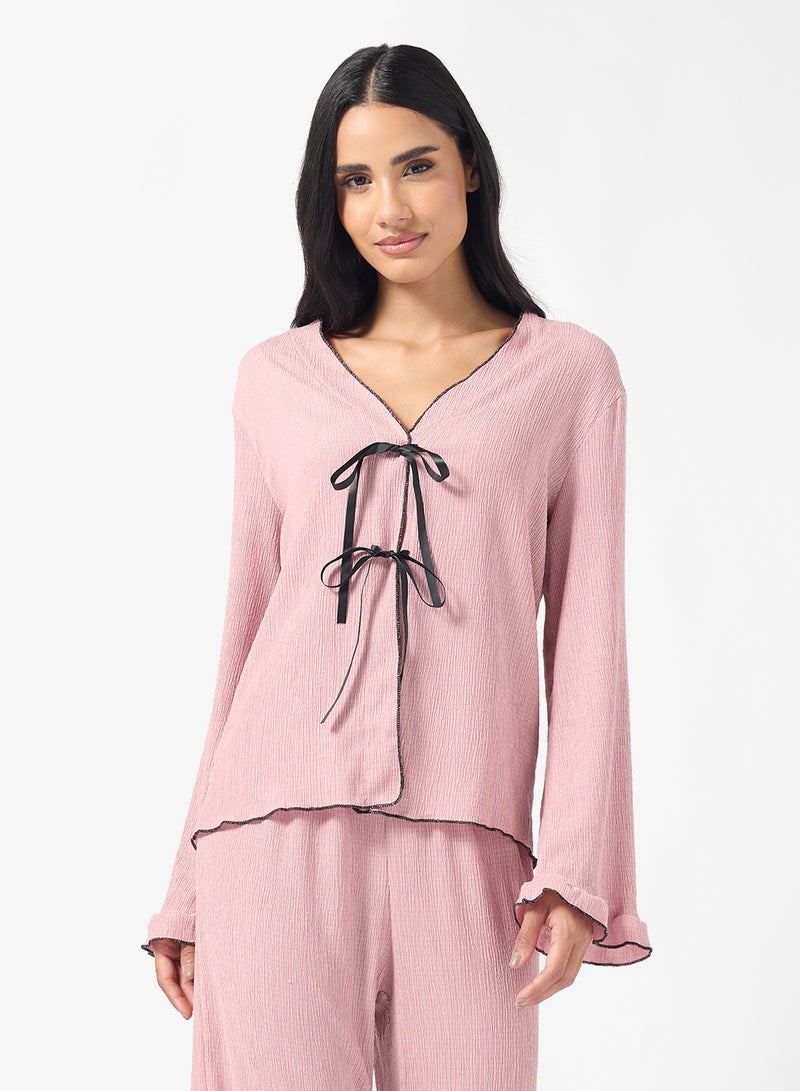 Ginger Bow Detail Knitted Top & Pyjama Set - Image 3