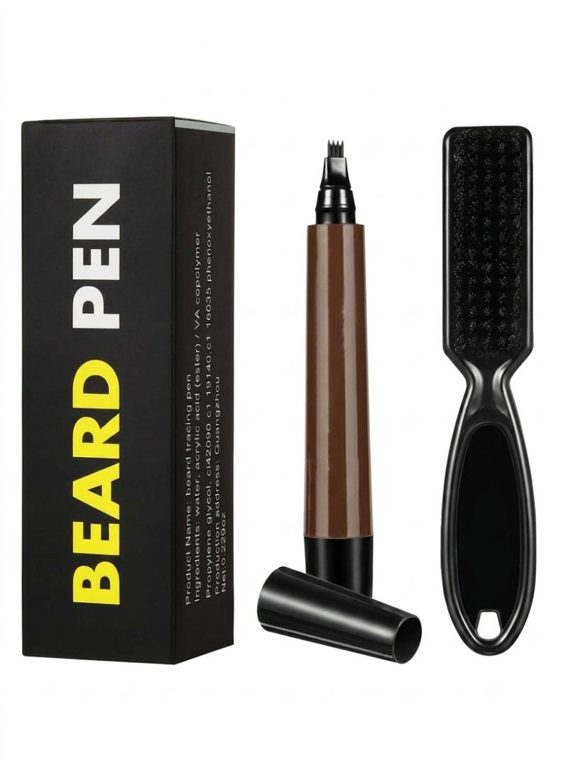 HAYALUX Beard Pencil Filler for Men, Long Lasting Beard Filling Pen Kit with Brush and Beard Styling Comb Tool Creates Natural Looking Beard, Moustache and Eyebrows-Dark Brown - Image 1
