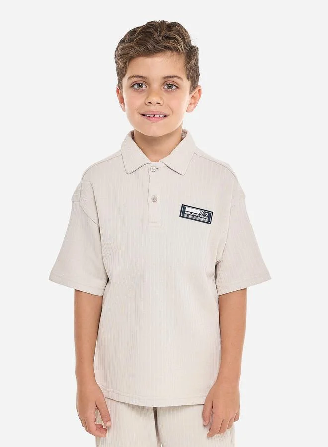 victor and jane Victor And Jane Boys Beige Cotton Polo and Shorts Set