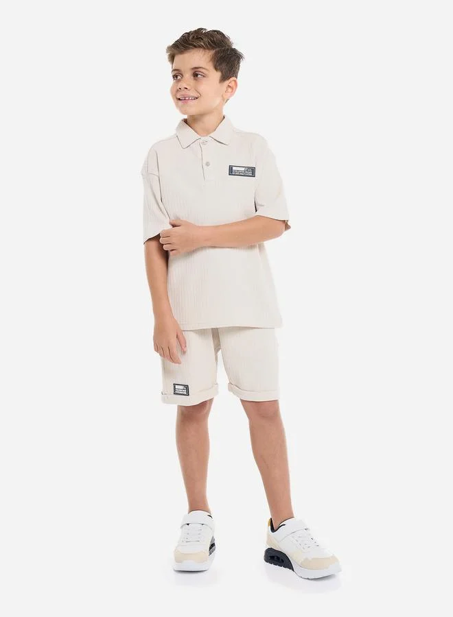 victor and jane Victor And Jane Boys Beige Cotton Polo and Shorts Set