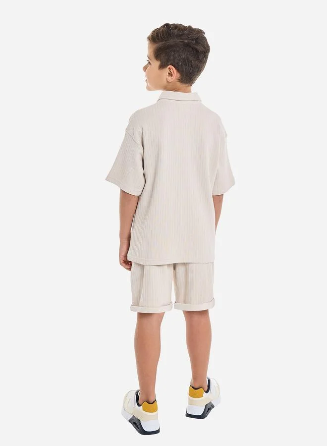 victor and jane Victor And Jane Boys Beige Cotton Polo and Shorts Set