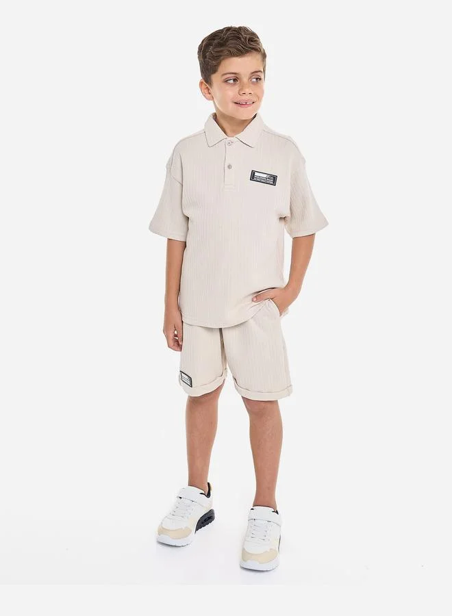victor and jane Victor And Jane Boys Beige Cotton Polo and Shorts Set