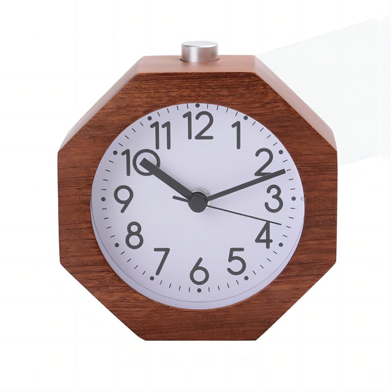Lancoon Wood Analog Alarm Clock 3 Inches NonTicking Quiet Silent with Arabic Numerals Wake Up Backlight Snooze Function Battery Operated for Bedroom Heavy Sleepers Brown