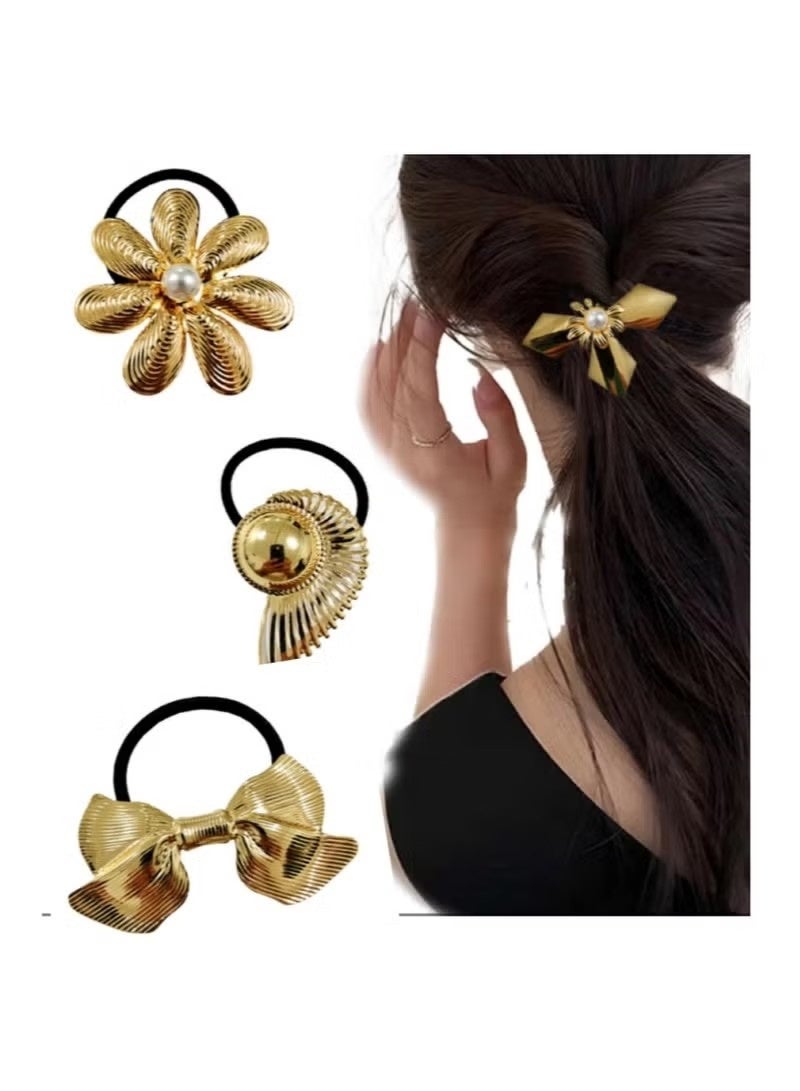 مجموعة من 4 ربطات شعر معدنية، أساور شعر ذهبية، مشابك شعر معدنية ملتوية هندسية، لفافات شعر للشعر الكثيف، أربطة شعر مرنة، إكسسوارات شعر للنساء - Image 1