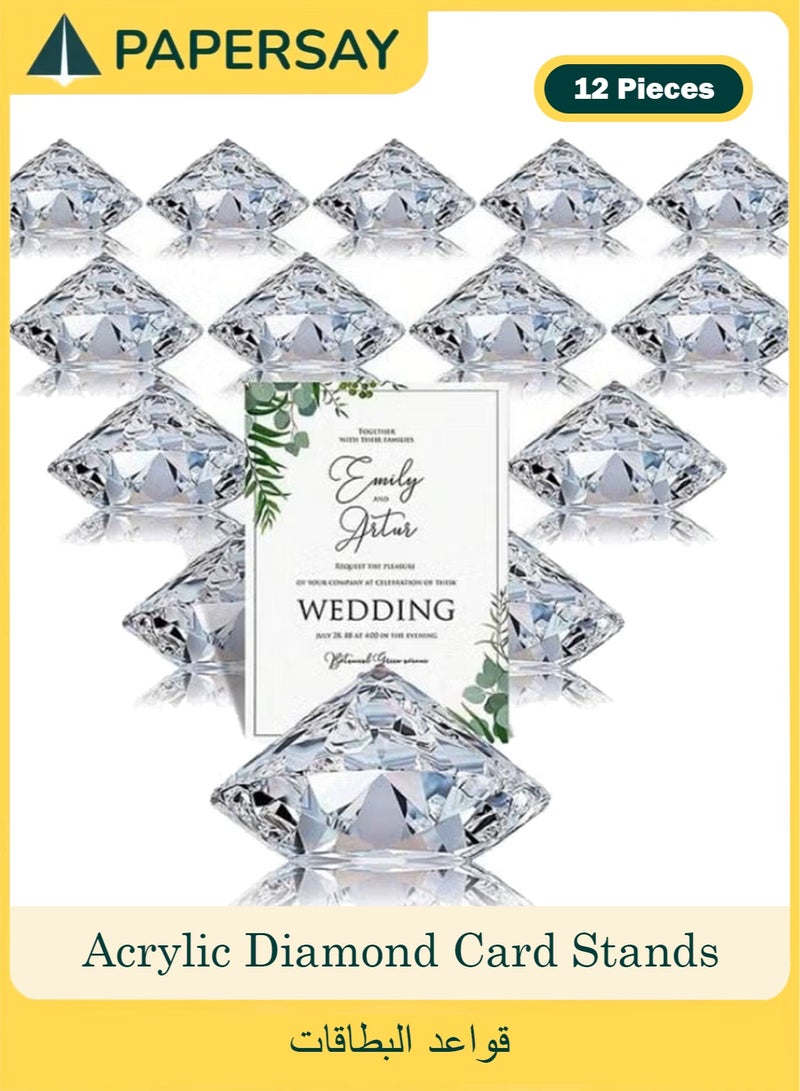  طائرة ورقية مجموعة من 12 قطعة من حوامل البطاقات بتصميم الماسي كريستالي مصنوعة من الاكريليك لحمل البطاقات وارقام الطاولات في حفلات الزفاف ولتزيين الطاولات (شفافة) - Image 1