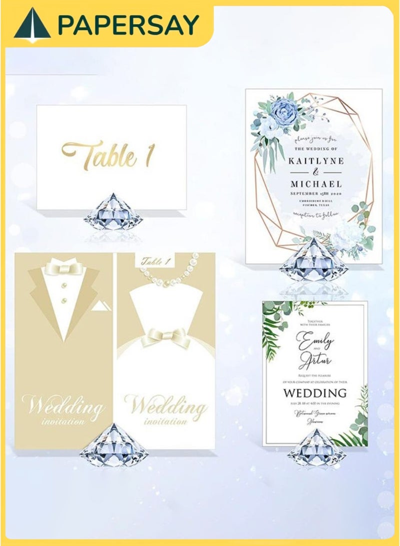 PAPERSAY 12 Pack Diamond Place Card Holders Stands, Acrylic Crystal Table Card Stands for Wedding, Party Decoration, Baby Shower, Table Decorations (Clear) - Image 4