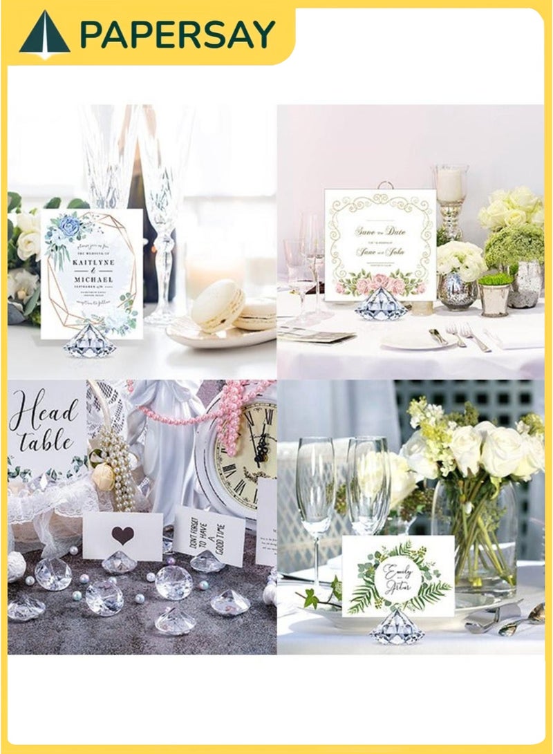 PAPERSAY 12 Pack Diamond Place Card Holders Stands, Acrylic Crystal Table Card Stands for Wedding, Party Decoration, Baby Shower, Table Decorations (Clear) - Image 5