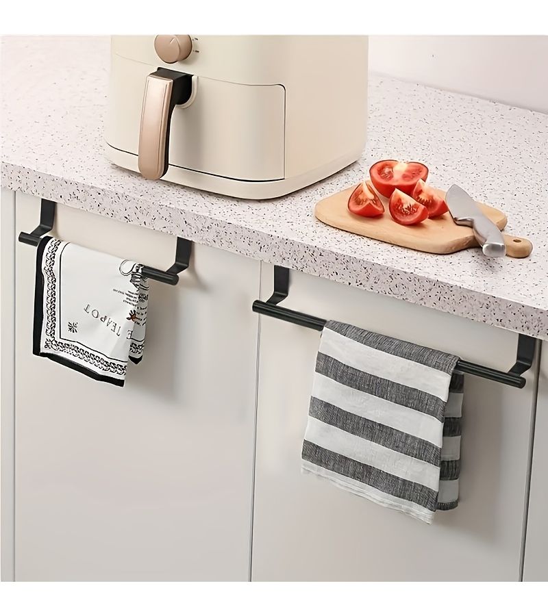 Black M Elegant 403 Stainless Steel Towel Bar Door Hanging Rack Non Punching Space Saving Shelf For Bathroom Kitchen Storage Home Use - Image 5