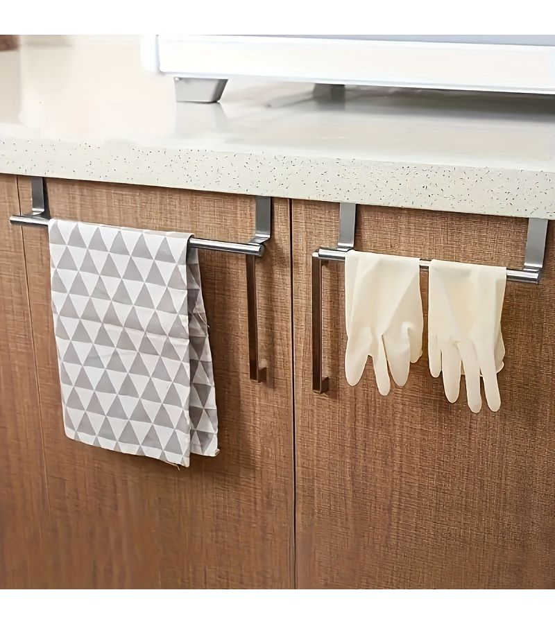 Black M Elegant 403 Stainless Steel Towel Bar Door Hanging Rack Non Punching Space Saving Shelf For Bathroom Kitchen Storage Home Use - Image 1