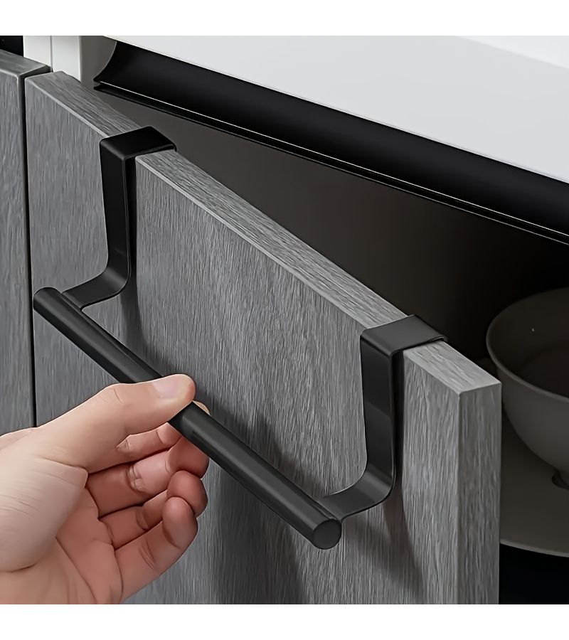 Black M Elegant 403 Stainless Steel Towel Bar Door Hanging Rack Non Punching Space Saving Shelf For Bathroom Kitchen Storage Home Use - Image 4