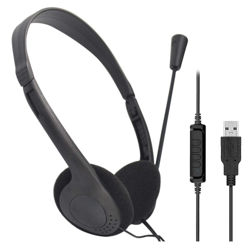 Calidaka CALIDAKA USB Headset with Microphone Lightweight PC Headphones for Business Online Courses Skype Chat Call Center Gaming Noise Reduction 