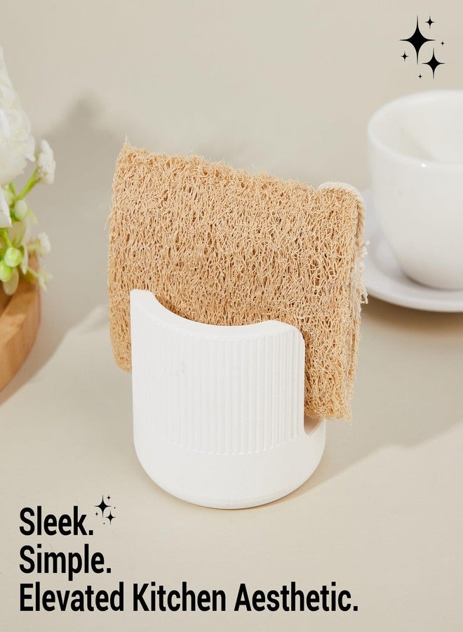 Amviner Quick Drying Diatomite Stone Sponge Holder, Compact Sponge Caddy for Kitchen Sink Counter, Water-Absorbing Round Organizer with Wide Slot, 1 Pack, White - Image 5