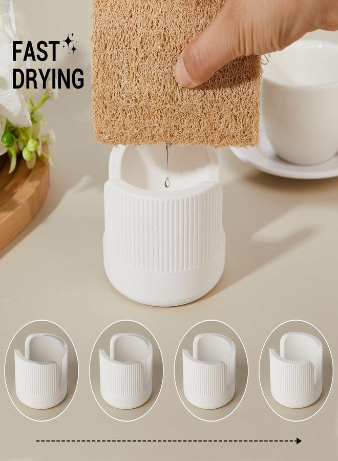 Amviner Quick Drying Diatomite Stone Sponge Holder, Compact Sponge Caddy for Kitchen Sink Counter, Water-Absorbing Round Organizer with Wide Slot, 1 Pack, White - Image 3