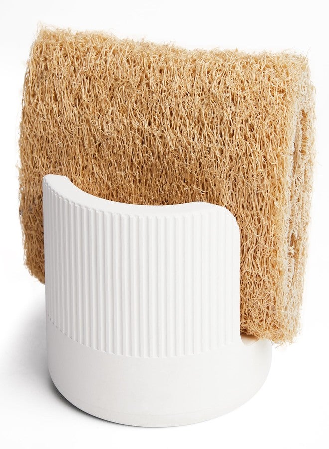 Amviner Quick Drying Diatomite Stone Sponge Holder, Compact Sponge Caddy for Kitchen Sink Counter, Water-Absorbing Round Organizer with Wide Slot, 1 Pack, White - Image 1