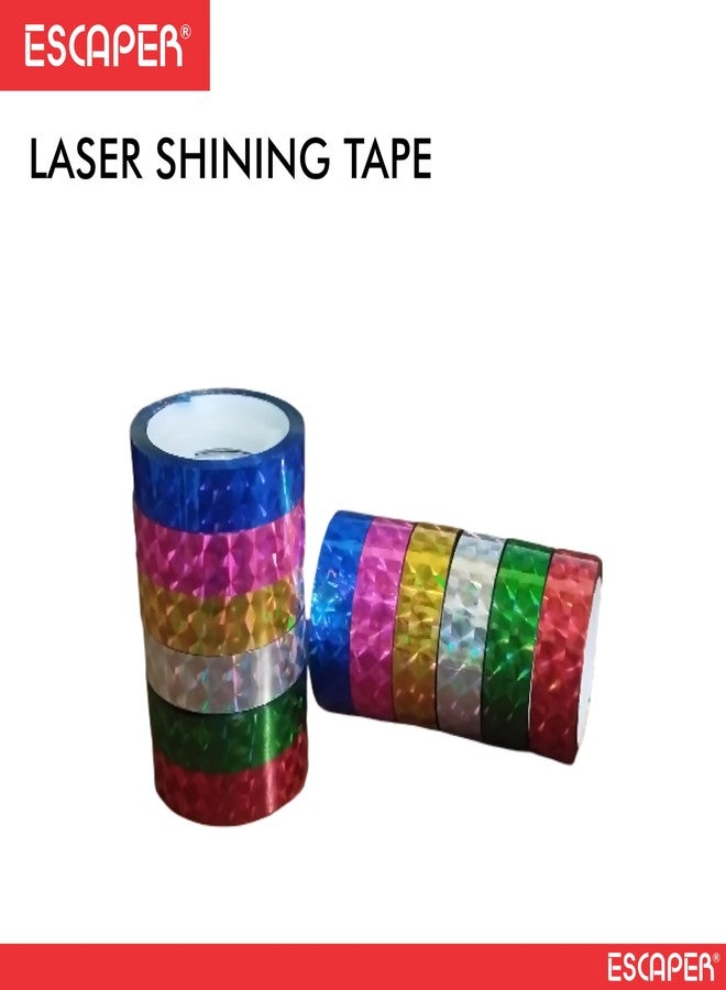 ESCAPER Glitter Tapes for Art and Craft, 12mm Shining Laser Adhesive Cello Tape (Pack Of 12) Rolls for Kids, DIY, Scrapbooking, Gift Wrapping, School Projects, and Decoration (Mix-Color, 12 Pcs) - Image 2