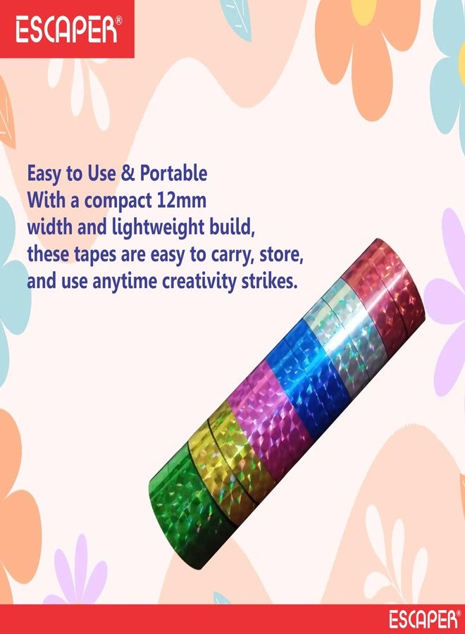 ESCAPER Glitter Tapes for Art and Craft, 12mm Shining Laser Adhesive Cello Tape (Pack Of 12) Rolls for Kids, DIY, Scrapbooking, Gift Wrapping, School Projects, and Decoration (Mix-Color, 12 Pcs) - Image 4