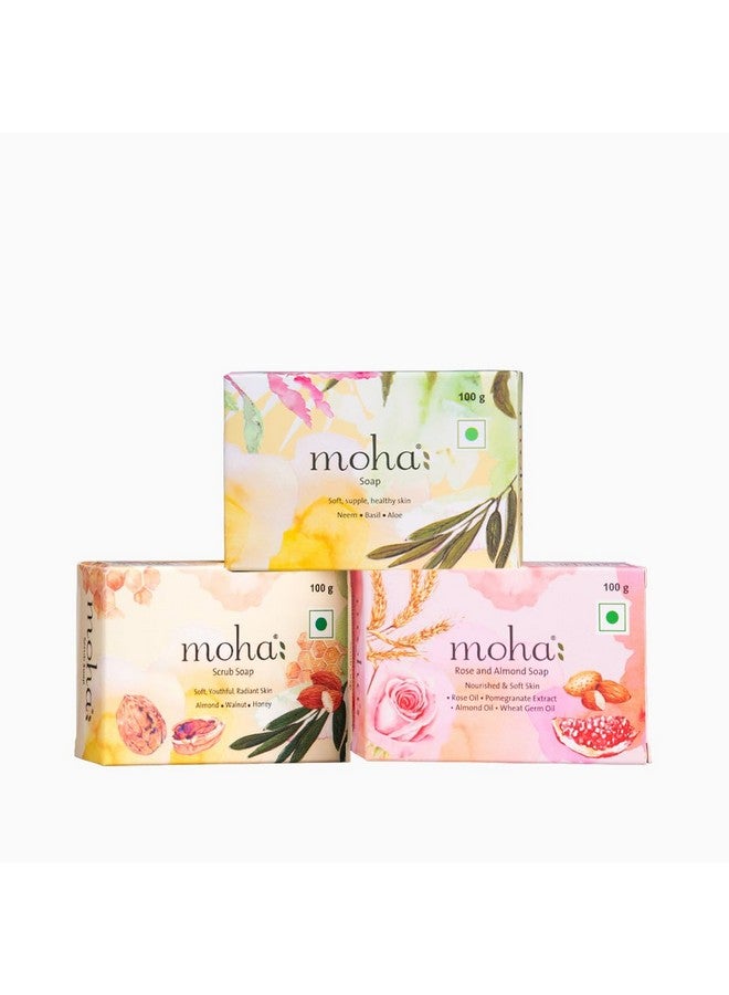 موها: عبوة صابون متعددة (100 جم لكل واحدة) للبشرة والوجه الناعم المرطب والمغذي (عبوة مكونة من 3 قطع) - Image 1