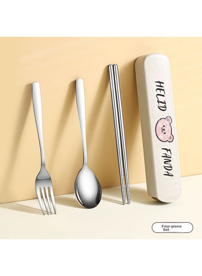 WORTHBUY Worthbuy 304 Stainless Steel Portable Cutlery Set With Chopsticks And Spoon, Student Tableware, Single-person Chopsticks And Spoon 4-piece Set With Storage Box - Image 1